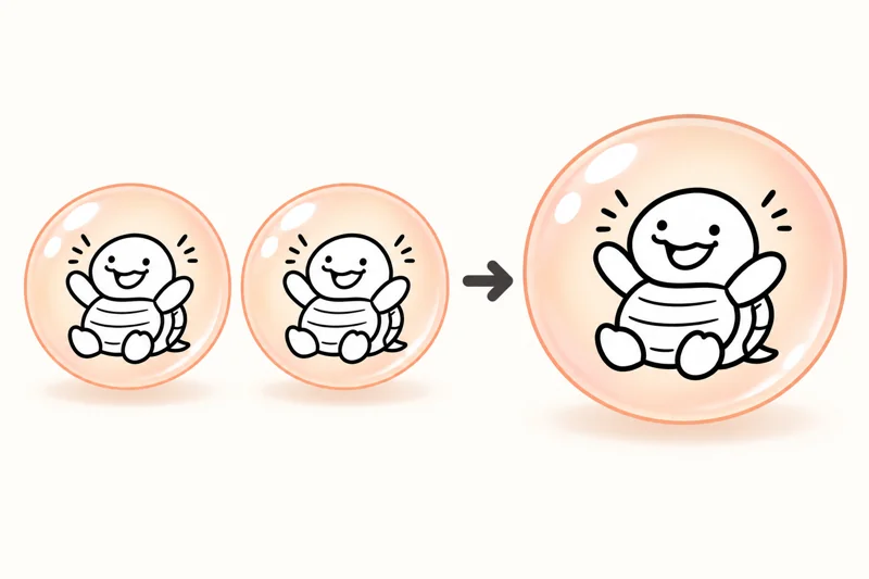 同じ泡2つを重ね、ひとつの大きい泡にする説明