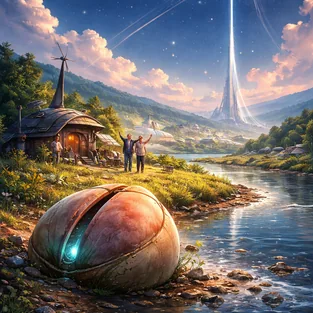 昔話の桃から幻想の旅が始まるイラスト